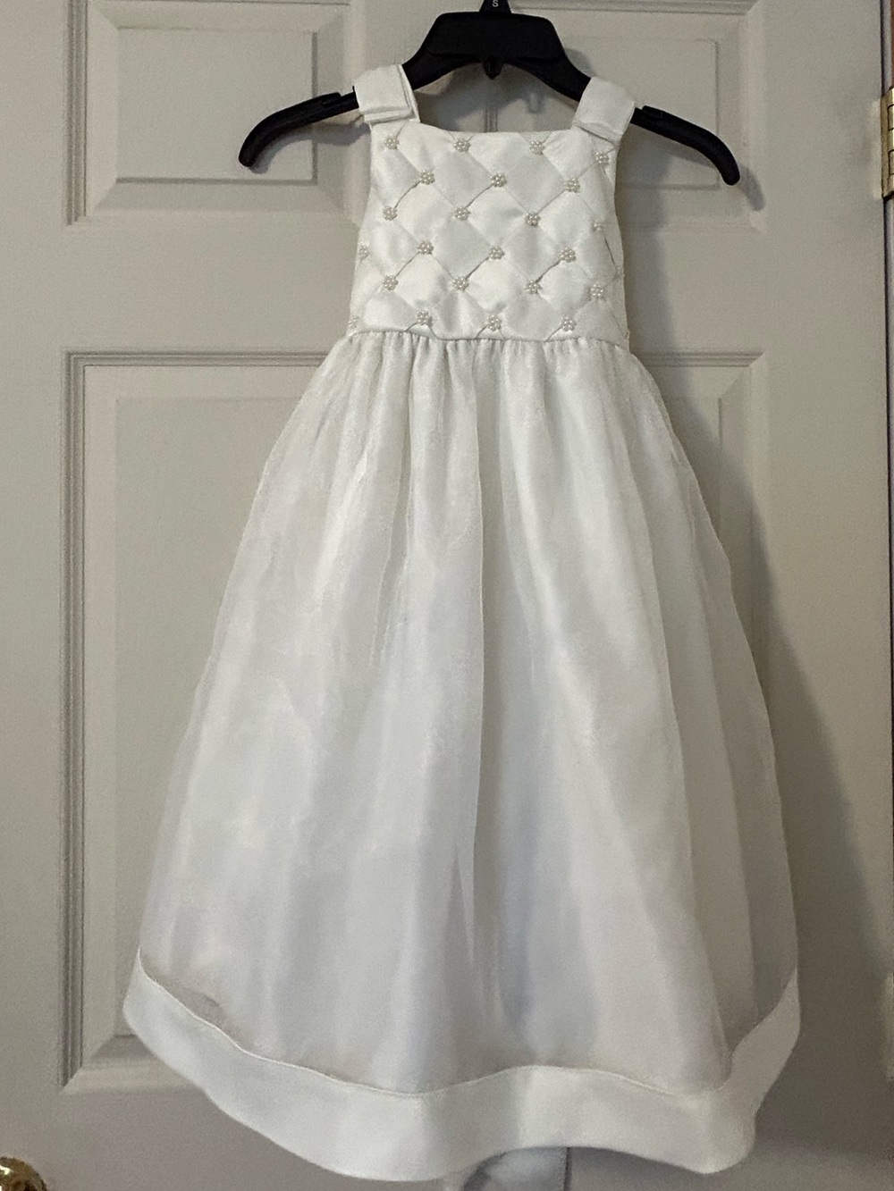 Cinderella Ivory Pearl Quilted Bodice Organza Flower Girl Dress size 5
